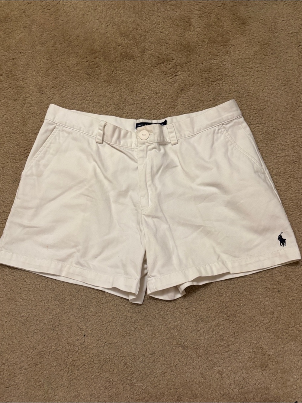 Polo by Ralph Lauren White Cotton Chino Bermuda Shorts with Navy Pony